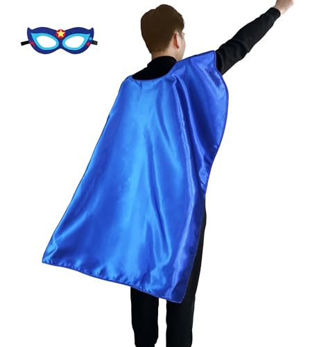 D.Q.Z Adults Superhero Cape and Mask, Birthday Gifts for Men Women Cosplay Costumes, Halloween Vampire Capes (Blue)