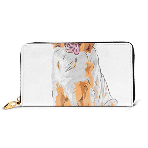 Preisvergleich Produktbild JHGFG Mode Handtasche Reißverschluss Brieftasche Hund Red Australian Shepherd Breed Telefon Clutch Geldbörse Abendkupplung Blocking Leder Wallet Multi Card Organizer