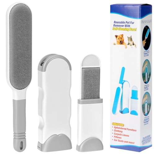 QWORK® Fusselbürste Tierhaare Set - Verstärkter Reinigungskraft, Doppelseitige, Wiederverwendbare - für Sofa/Bett/Kleidung/Reise