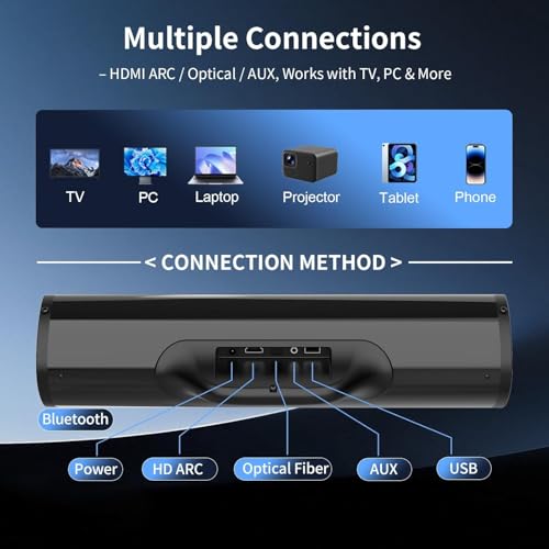 Image of Sound Bar for TV, Bluetooth Surround Sound System with 3D Home Theater Audio, RGB Colorful Lighting, ARC /Optical /AUX /USB Connectivity
