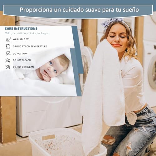 Miniatura 6 de Bedecor Protector Colchón 135x190 Impermeable, Funda Colchon De Rizo Transpirable Y Hipoalergénico, Algodón Cubre Colchon Con Faldón Elástico De 30cm De Profundidad