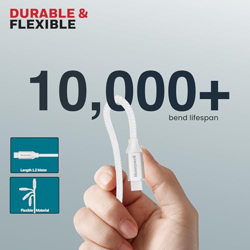 Image of Honeywell Type C to Type C USB 3.1 Cable, 4 Feet (1.2M), Max Output 5A 100W, QC 3.0, Fast Charge, Compatible with Apple Devices, Smartphones, Laptops, Power Banks, Tablets, Headphones, Speakers White