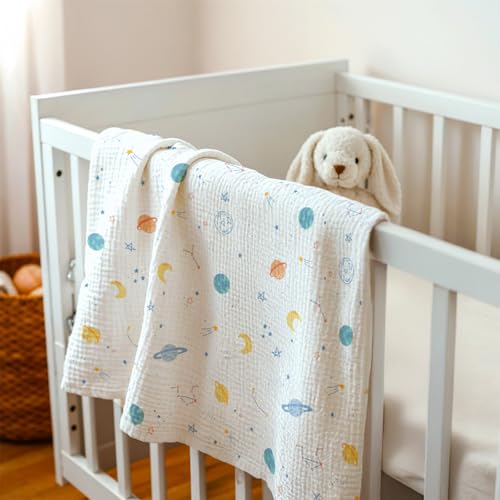 Image of Outer Space Baby Blankets for Boys, Soft Nursery Minky Blankets with Muslin and Dotted Fleece Back 30x40 inches, Receiving Bed Quilt for Newborn, Infants, Toddlers