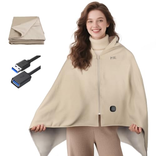 PJE Portable Heated Blanket USB Electric Heated Shawl Wrap with 3 Adjustable Heating Settings, Soft...