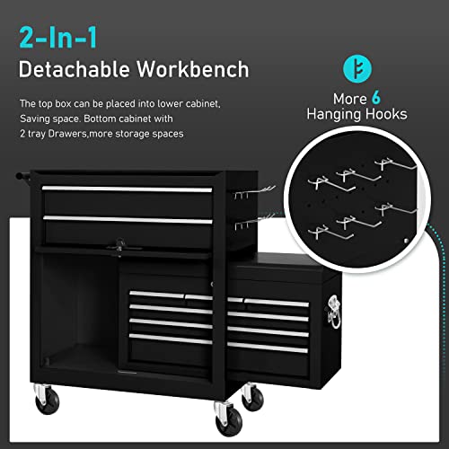 Intergreat 8-Drawer Rolling Tool Chest With Wheels,Large Tool Cabinet With Drawers For Mechanics,Mobile Steel Tool Storage Organizer With Lock&Liner For Warehouse,Workshop,Black #TOP2