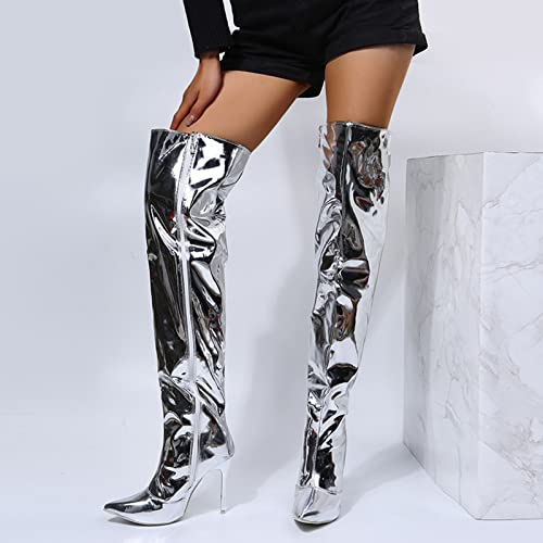Patent Leather Over The Knee Boot For Women Wide Calf Stiletto High Heel Booties Long Sexy Nightclub Shoes - Limsea #TOP1