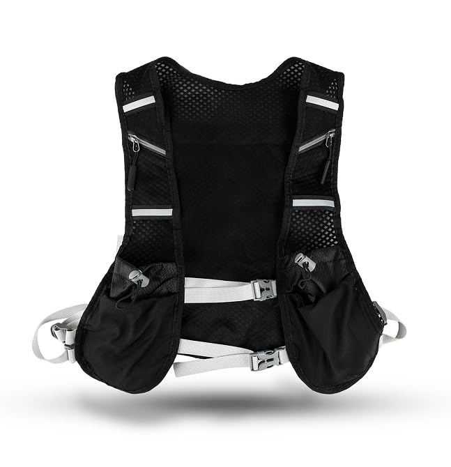 Gilet de course avec sac à dos - Respirant et réfléchissant avec 6 poches avant et 1 sur le dos - pour cyclisme, marathon, randonnée