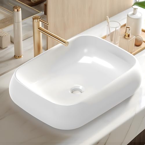 NUESTRA VIDA Lavabo de Cerámica Rectangular, Lavabo Sobre Encimera Lavabo Suspendido Baño Lavabo, Fácil de Limpiar Moderno Cerámica Blanco (550 × 420 × 140mm)