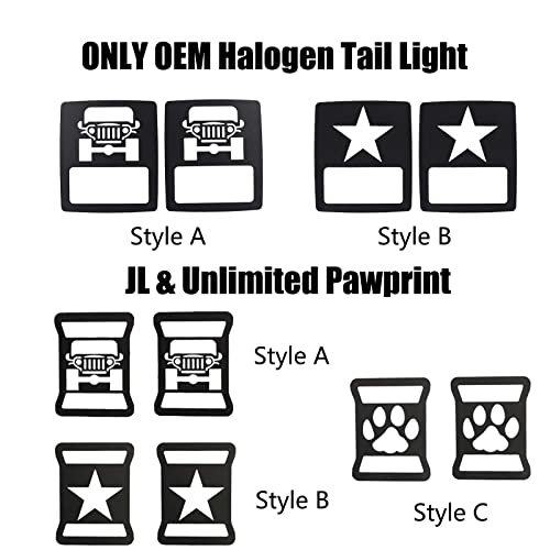 Rxj Raxisa Tail Light Cover Taillight Cover Trim Rear Lamp Guard Protector Fit For 2018-2023 Jeep Wrangler Jl & Unlimited Pawprint(Style A) #TOP6