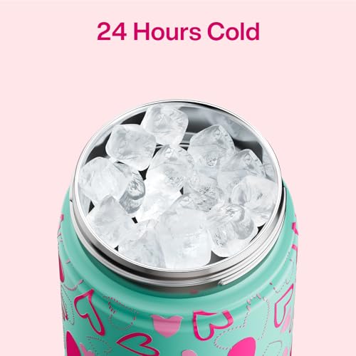Image of ENCOOL Insulated Water Bottle with Straw Stainless Steel Water Bottle, Leak-Proof, BPA-Free, Keeps Cold for 24 Hours for Sports, Travel, School (26 oz, Sweet Hearts Pink x Mint)