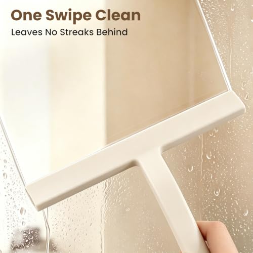 Image of 10 Inch Silicone Shower Squeegee for Glass Doors, Streak-Free, White | No-Squeak Silicone Blade, Ergonomic Round Grip and Built-In Hook for Quick Daily Cleaning of Shower Glass, Tile and Windows