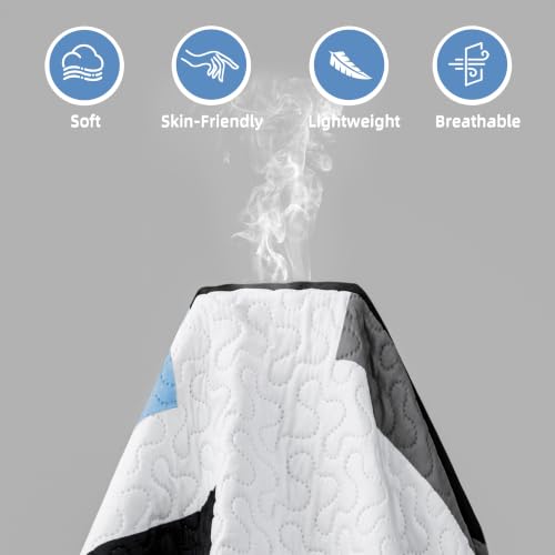Image of Tyrot 3 Piece Light Blue Quilt King Size Blue White Bedding Set