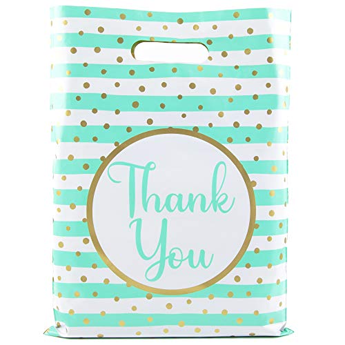 Merchandise Bags 9x12-100 Pack - Gold Confetti Thank You Shopping Bags for Boutique - Glossy Retail Bags - Boutique Bags - Plastic Shopping Bags