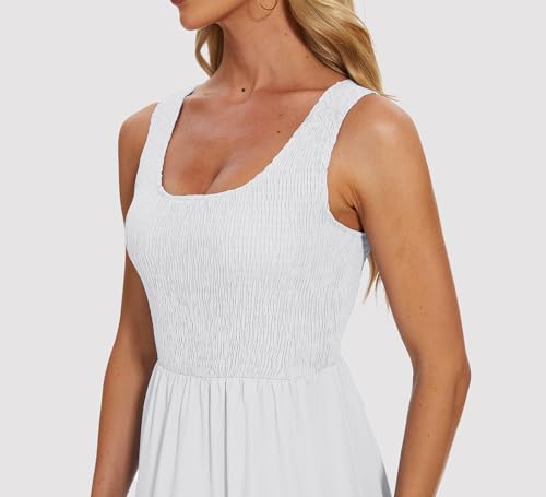Image of Women's Summer Smocked Maxi Dresses Sleeveless U Neck Ruffle Hem Tiered A Line Flowy Dress