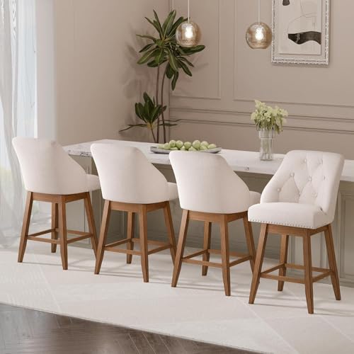 Butacos Giratorios Modernos con Espalda Acolchada, Juego de 2, Altura para Isla de Cocina (26", Beige) miniatura 6