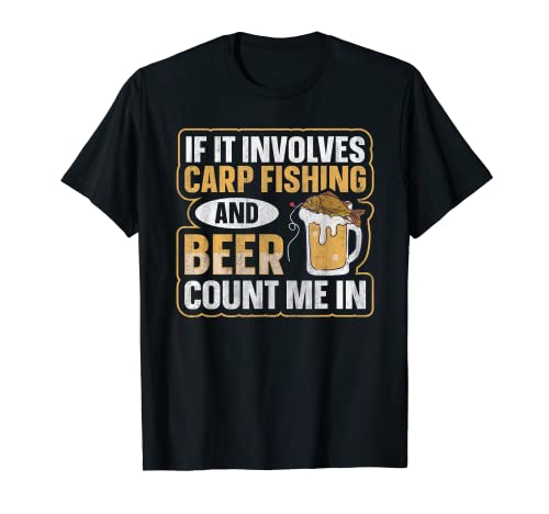 Carp Fishing & Beer Count Me In lustiges Karpfen Angel T-Shirt