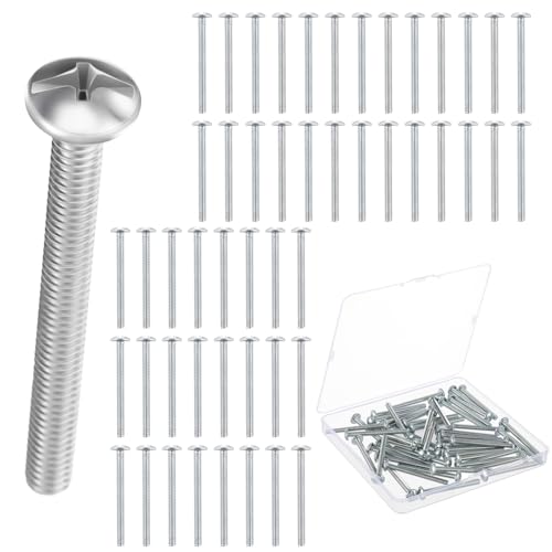 Zonon 50 Pack Knob/Pull Machine Screws 8-32 x 1-3/4" Thread Zinc-Plated Cabinet Metal Phillips Screws Kit Round Head Combination for Cabinet Door Drawer Cupboard Closet Handle Installation