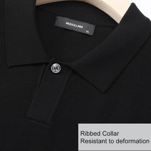 Men's Soft Viscose Blend Short-Sleeve Polo Sweater Lightweight Knit Top for Fall & Winter Classic Black Brown Beige2