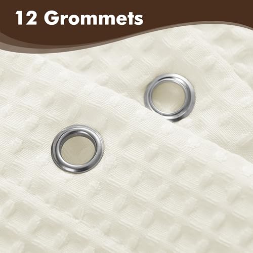 Image of Waffle Weave Fabric Shower Curtain Heavyweight 230 GSM, Hotel Luxury, Water Repellent, Washable, Cream Diamond Pattern Pique for Decorative Bathroom Curtains