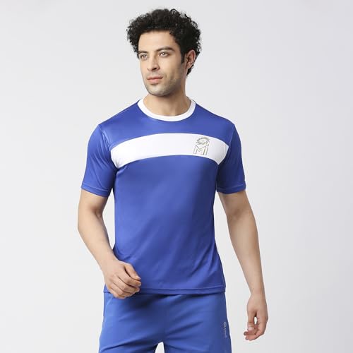 Image of playR x MI Fan Tee 2023 - Men's Solid Regular Fit Half Sleeve T-Shirt, Lightweight, Stylish Cricket Fan Jersey Casual for Training, Outdoor & Match Day Activewear - All Season