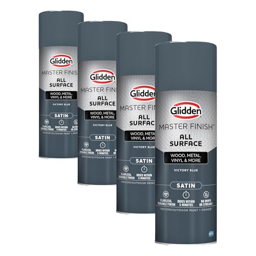Image of Glidden Master Finish 12 oz. Satin Victory Blue Interior /Exterior All Surface Spray Paint and Primer (Pack of 4)