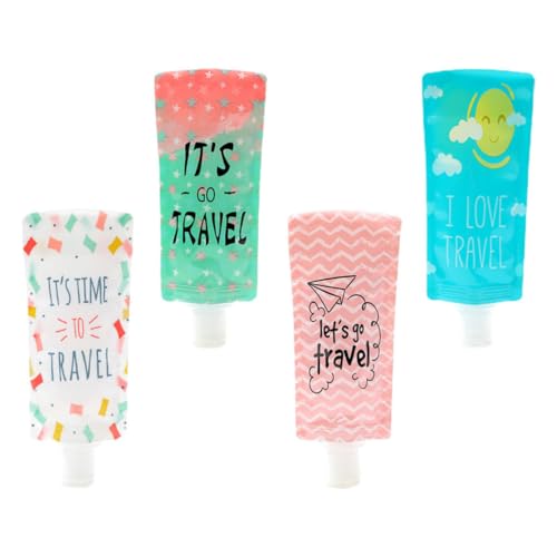 EXHUMKY Botellas Dispensadoras Plegables 100Ml 4 Unidades Bolsas de Viaje para Loción y Crema Plástico Durable Antifugas para Uso en Neceser de Viaje y Cuidado Piel