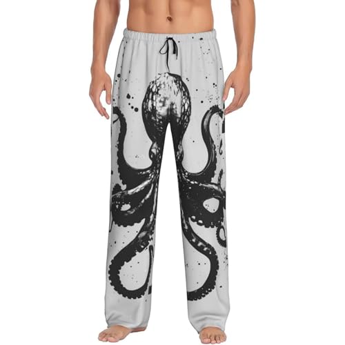 Mens Pajama Pants Bottoms With Pockets- Abstract Ink Octopus Soft Men Lounge Pants, Comfy Mens Pj Pants4