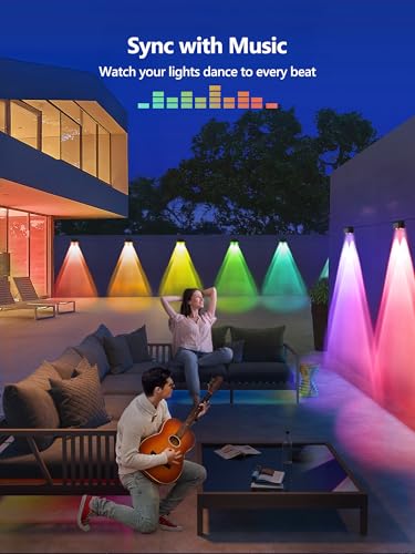 Image of Brizled Smart RGBCW Fence Lights Outdoor, 12 Pack Wired Color Changing Deck Lights APP Controlled Compatible with Alexa & Google Home, Music Sync Fence Lighting for Garden Backyard Yard, 72.18ft