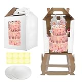 GODCDKC Cake Boxes - 2 Pack Tall Cake Box 12x12x14 Inch Disposable Layer Carrier with Window Large Tierd Cake Out Transport Containers with Handle for Wedding, Birthday, Party (White)