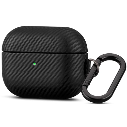 Image of Haobobro Leather Case - for AirPods Pro 3 Case Cover with Keychain - Selected Skin-friendly Leather, Carbon Fibre Texture, Handmade Shockproof Hard Cover for AirPods Pro 3rd Generation Earbuds - Black