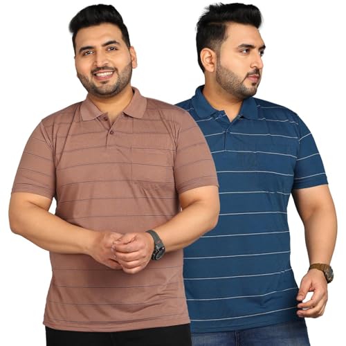 Image of INKKR Plus Size Men's Regular Fit Striped Polo Tshirt Combo