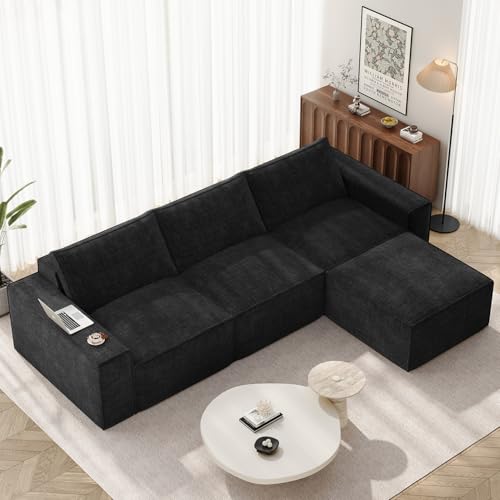 Image of Vesgantti 114 inch Modular Boneless Couch, Convertible Chenille L Shaped Cloud Couches for Living Room, Modern Cozy Sectional Sofa with Deep Seat, No Assembly Required, Black