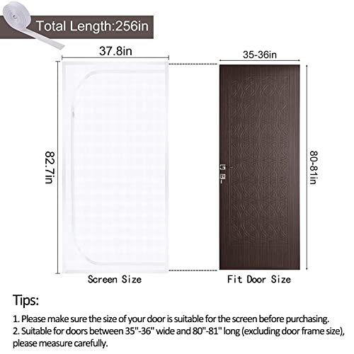 38" x 83" Cat Resistant Door Screen- Cat Resistant Mesh Screen with Zipper to Stop Cats Running Out- Pet Door Screen Cats Screen Door with Hook and Loop Tape for Cat Pet Home Living Room Doors - Image 4