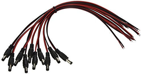 iMBAPrice iMBA-CCTV-PGTM-10 CCTV Security Camera DC Male Power Plug Pigtail Cable - Pack of 10 (Black/Red)
