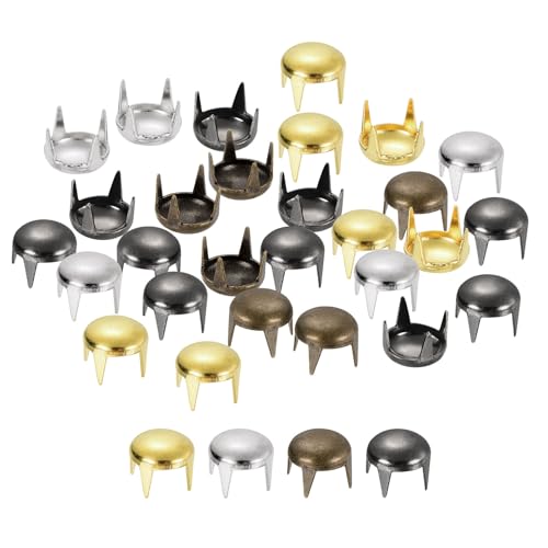 uxcell 80Pcs Mixed Color Round Dome Rivets, 6mm Brass Spike Studs Spots Punk Rock Nailheads Claw Beads Assorted Kit for DIY Clothes Belt Bag Shoes Bracelet Leather Craft