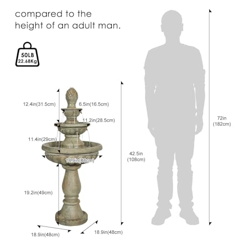 Image of Naturefalls 42.5 inch Water Fountain Outdoor - Large Waterfall Fountain Outside, 3-Tiers Cascading, Fiber Reinforced Concrete, Indoor and Outdoor Fountain for Garden, Patio, Backyard, Lawn, Yard Decor