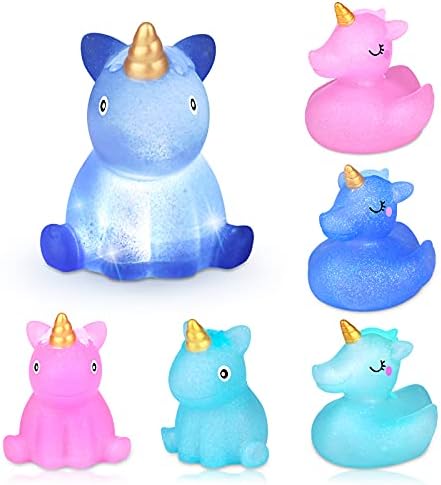 Light Up Unicorn Floating Bathtub Toys Animal Flashing Bath Toy Unicorn Glitter Water Toy for Kids Cake Decoration Bathroom Shower Games Swimming Pool Party Favors 6pcs Set