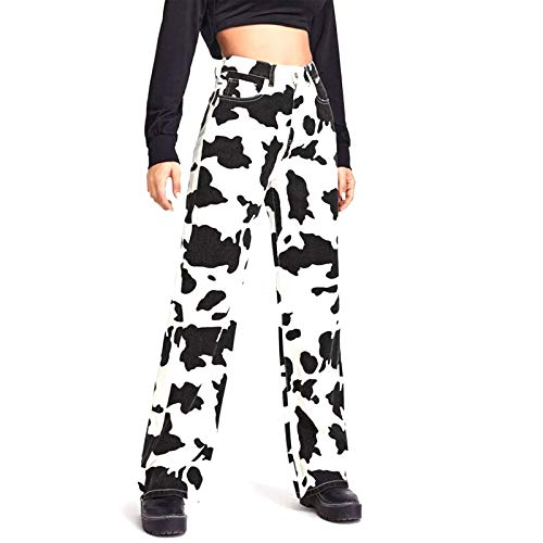 lisenraIn Women High Waist Cow Print Pants Straight Wide Leg Cowgirl Denim Jeans Casual Halloween Trousers with Pockets4