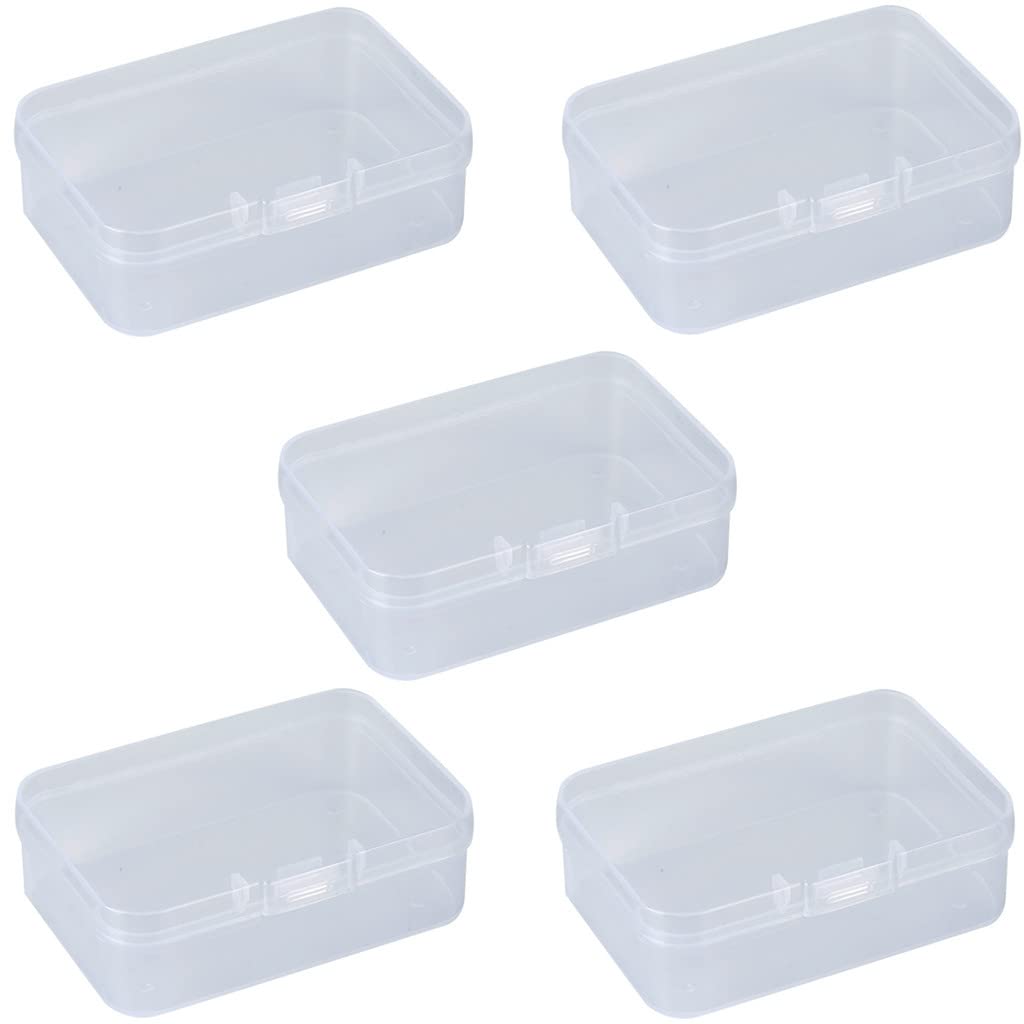 5Pcs Clear Storage Box with Hinged Lid 2 6x1 8x0 8inches Storage Containers for Jewelry Accessories Crafts Screws