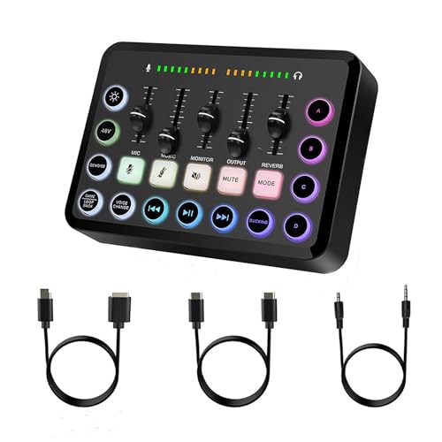 NEWFUN mezclador de audio,mixer audio, mesa de sonido, Bluetooth, Mezclador RGB para PC para streaming Con grabación personalizada, compatible con diferentes sistemas operativos y software
