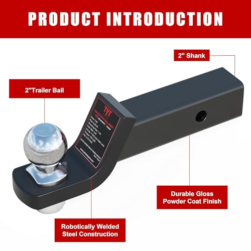 Image of TYT Trailer Hitch Mount with 2 inch Chrome Ball&Lock, Fits 2-in Receiver, 7,500 lbs (2-Inch Drop)