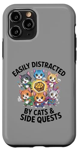 Funny Easily Distracted By Cats Side Quest RPG Gamers X}zP[X iPhone 11 Pro p