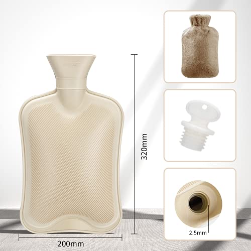 Hot Water Bottle with Soft Cover (2 Liter) Classic Rubber Hot Water Bag for Cramps, Neck