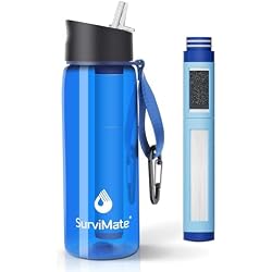 SurviMate 5-Stage 0.01μm Ultra-Filtration Filtered Water Bottle BPA-Free | NSF/ANSI 42 Certified, Portable Water Filter Bottle for Survival, Camping, Hiking, and Emergency Use