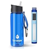 SurviMate Filtered Water Bottle BPA Free with 4-Stage Intergrated Filter Straw for Camping, Hiking, Backpacking and Travel