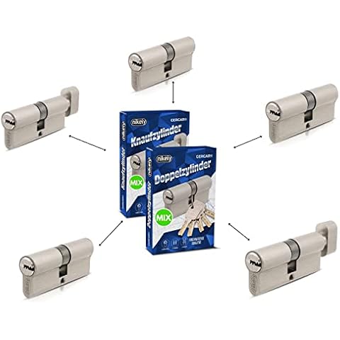 GERCAR Pro Schließzylinder MIX 5er gleichschließend nach Wunsch kombinierbar aus 5 Profilzylinder oder Knaufzylinder 60/70 / 80/90 mm inkl. 25 Schlüssel - One Key System frei konfigurieren Cover