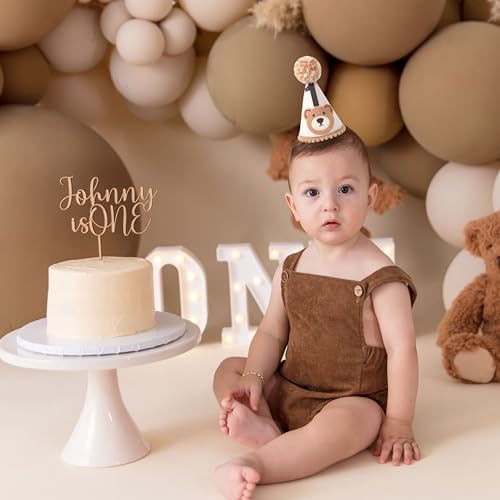 VAVAYAO Bear 1st Birthday Hat - Teddy First Birthday Party Decorations, Crown Outfit, Camping Woodland Theme One Party Decor, Cone Hat