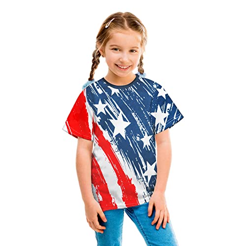 Boys Girls 4th of July T-Shirt American Flag Short Sleeve Shirt Kids Patriotic Outfit Independence Day Tee Tops 2-7T3