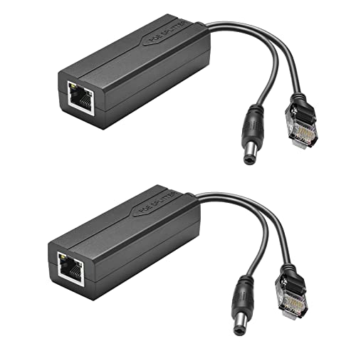 Bawofu Active PoE Power Over Ethernet Splitter Adapter 48V to 12V 5.5x2.1mm DC IEEE 802.3AF/AT Compliant 10/100Mbps PoE Splitter with 12V Output for Surveillance Camera CCTV & VoIP Phone 2 Pack