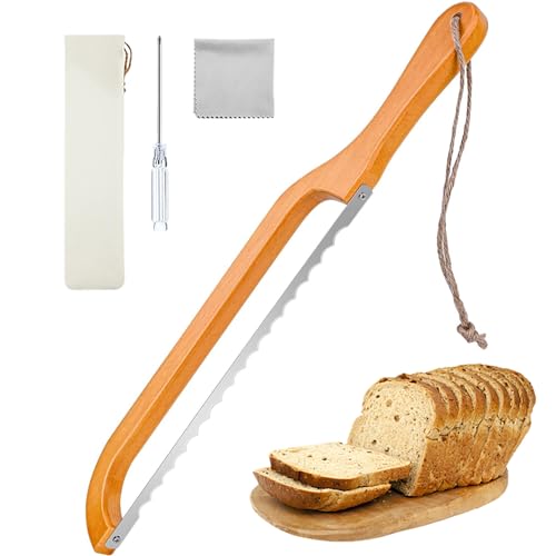 Bread Bow Knife, Sourdough Bread Knife Cutter for Homemade Bread, 2025 Upgrade Wood Serrated Cutting...